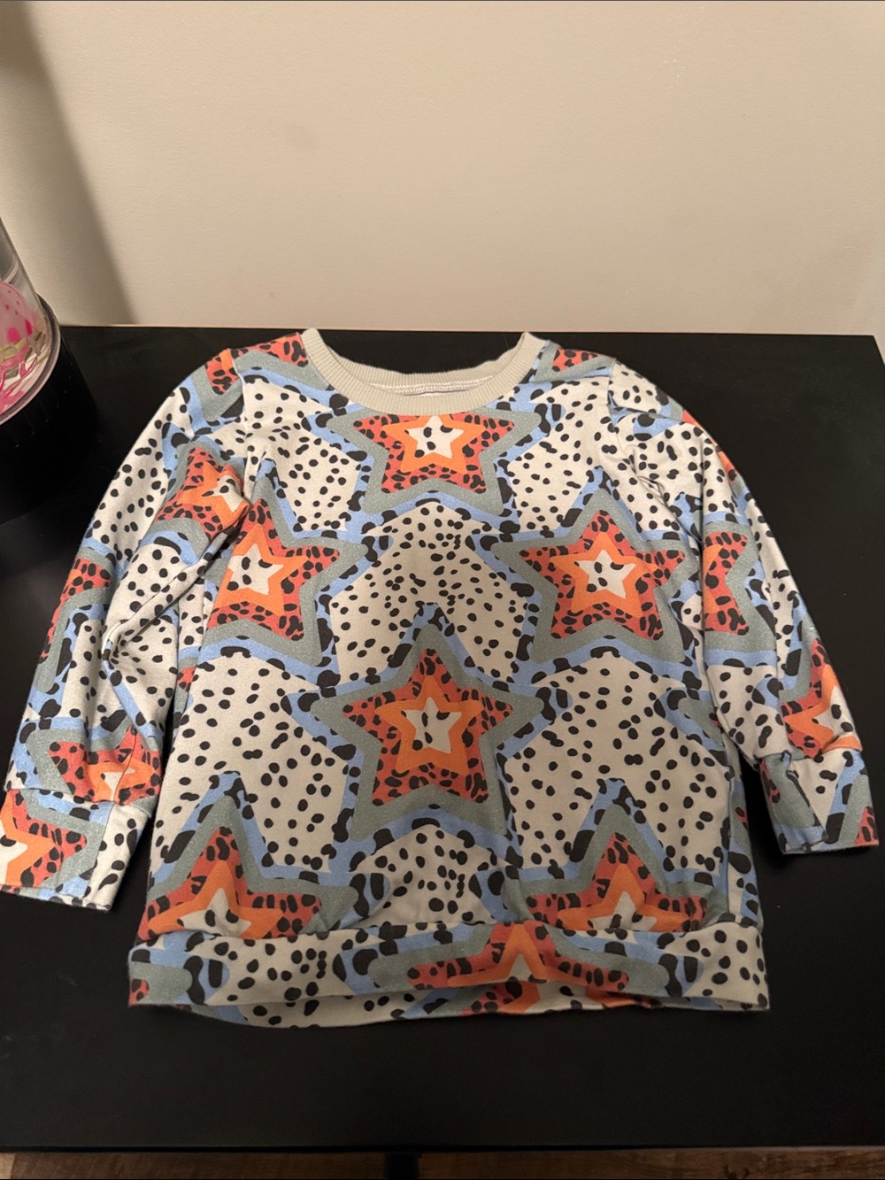 Kids Star & Spot Print Long Sleeve Top - Orange, Blue & White